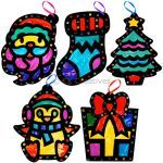 Stained Glass Christmas Hanging Deco Pack of 5