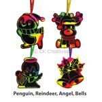 Scratch Art Christmas Ornament Deco - 12 Magical Holiday Pals! - Penguin, Reindeer, Angel, Bells
