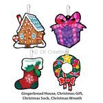 Wooden Christmas Ornament Deco - 12 Jolly Holiday Pals! - Gingerbread House, Christmas Gift, Christmas Sock, Christmas Wreath