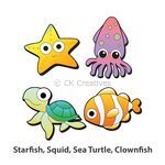 Wooden Sealife Animal Magnet Kit - Starfish, Squid, Sea Turtle, Clownfish
