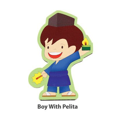 Wooden Raya Stand - Boy With Pelita