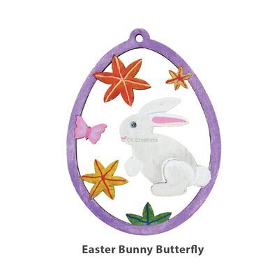 Wooden Easter Egg Hanger Deco - Easter Bunny Butterfly