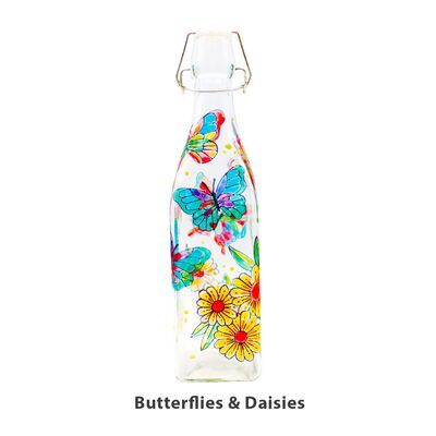 Glass Bottle Deco Painting Kit - Butterflies And Daisies