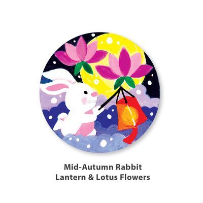 Mid-Autumn Rabbit Magnet Painting - Rabbit Lantern and Flowers