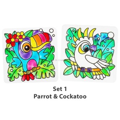 Suncatcher Cup Coaster Set - Parrot and Cuckatoo
