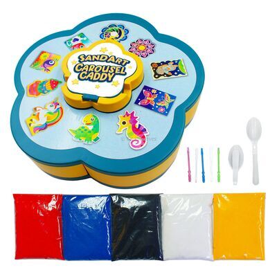 Portable Sand Art Tray Carousel Caddy - Keep Your Sand Tidy - Blue Contents