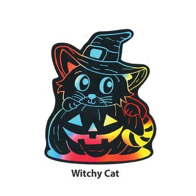 Scratch Art Halloween Deco Stand - Witchy Cat