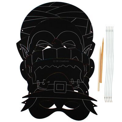 Scratch Art Halloween Mask Kit Pack of 5 - Contents
