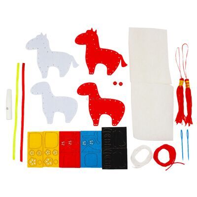 Felt Lunar New Year Horse Plushie Hanging Deco Set - Red and White Horses! - Contents