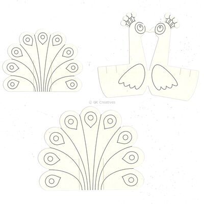 Peacock Paper Craft Painting Deco - Pack of 10 - Individual contents