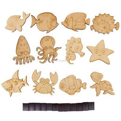 Wooden Sealife Animal Magnet Kit - 12 Bubbly Sea Animals! - Contents