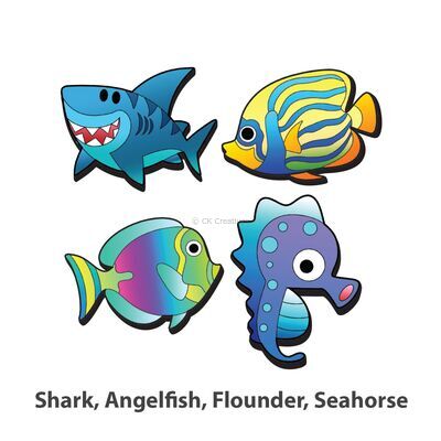 Wooden Sealife Animal Magnet Kit - Shark, Angelfish, Flounder, Seahorse