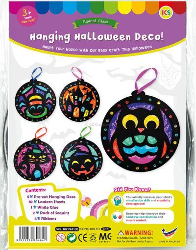 Stained Glass Halloween Hanging Deco Pack of 5 - Packaging Front