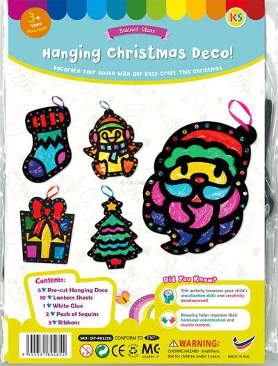 Stained Glass Christmas Hanging Deco Pack of 5 - Packaging Front