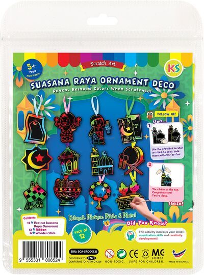 Scratch Art Suasana Raya Ornament Deco - 12 Festive Decors!