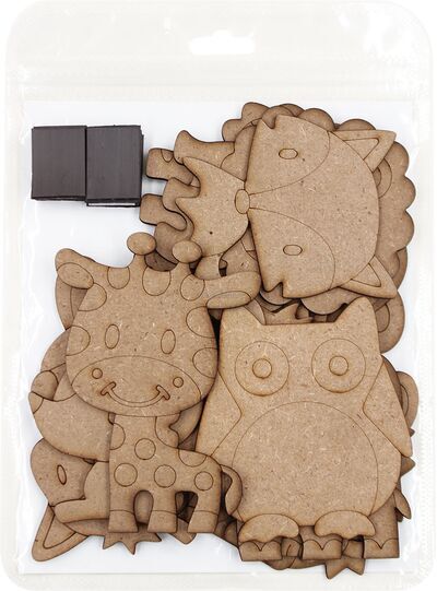 Wooden Animal Magnet Kit - 12 Adorable Animals! - Packaging Back