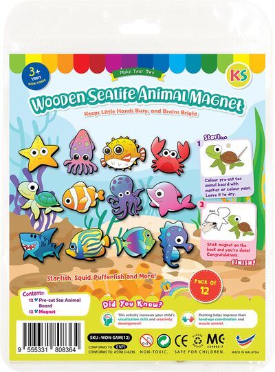 Wooden Sealife Animal Magnet Kit - 12 Bubbly Sea Animals!