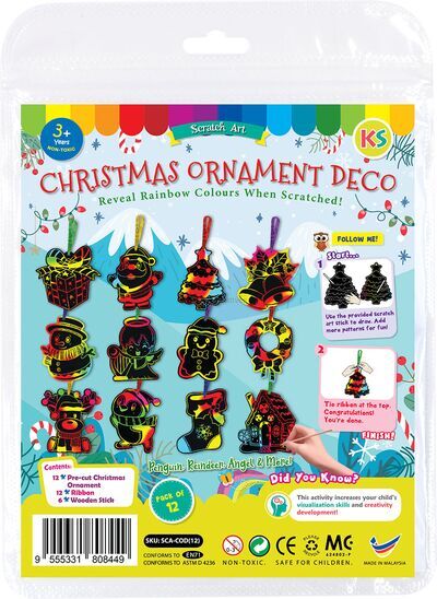 Scratch Art Christmas Ornament Deco - 12 Magical Holiday Pals!