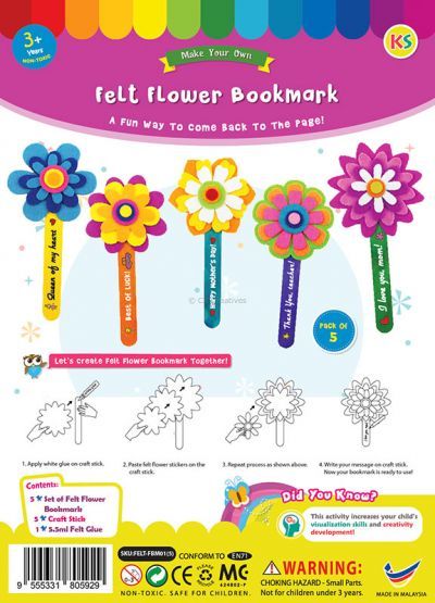 Felt Flower Bookmark Pack of 5