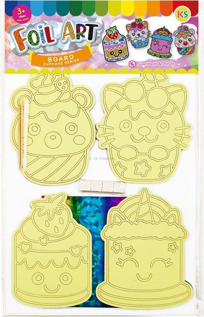 Foil Art 4-in-1 Cupcake Board Kit - Kitten / Unicorn / Strawberry / Bear - Packaging Back