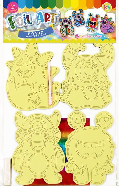 Foil Art 4-in-1 Monster Board Kit - Spooky, Grinning, Jolly, Blubber - Packaging Back