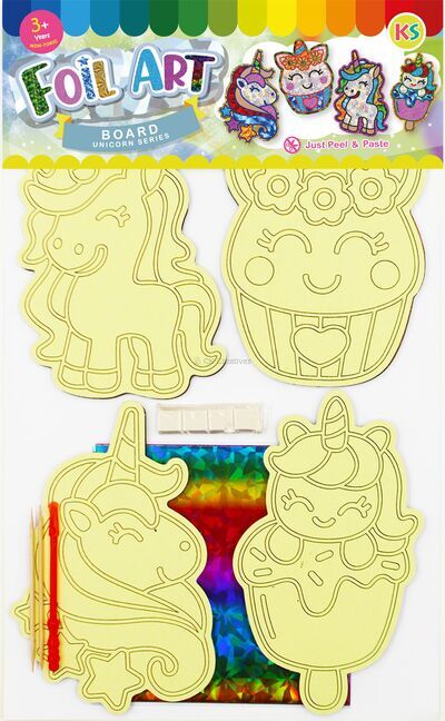 Foil Art 4-in-1 Unicorn Board Kit - Happy, Stars, Cupcake, Popsicle - Packaging Back