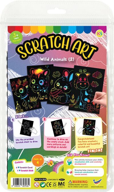 Scratch Art Wild Animals Kit Part 2 - Deer, Rabbit, Zebra, GIraffe