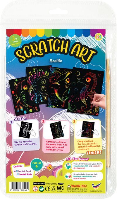 Scratch Art Sealife Kit - Seahorse, Dolphin, Octopus, Shark